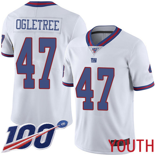 Youth New York Giants 47 Alec Ogletree Limited White Rush Vapor Untouchable 100th Season Football NFL Jersey